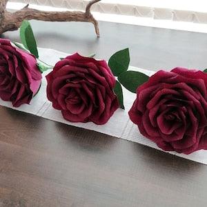 Giant paper rose 7" burgundy Bridal bouquet, Bridesmaid bouquet large rose, Wedding decor big rose Centerpiece artificial flower