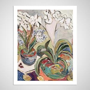 Orchid & Hyacinth fine art print, garden art, flower print, artist print, home decor, wall decor, wedding gift, birthday gift, wall art