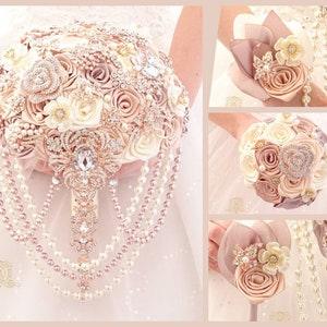 Cascading Champagne rose gold shiny and bling brooch bouquet