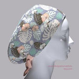 Plant scrub cap,Scrub caps for women.Ponytail scrub cap for nurse,scrub hats,nurse gift,surgical cap women,bouffant scrub hat with orchids.