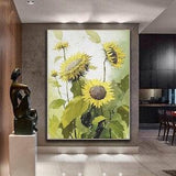 Large sunflower painting,flower painting wall art,sunflower landscape painting,sunflower textured painting,original flower oil painting