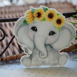 2pcs Elephant Sunflower Resins, Flat Back Resin || 2.4" (60mm) Approx.