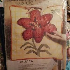 Vtg 1974 Paragon 3D Needlepoint Pillow Kit-Tiger Lily-14" x 14"-Mint in Pkg