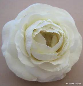 3 1/2" Cream White Ranunculus Silk Flower Hair Clip,Wedding,Prom,Dance,Bridal