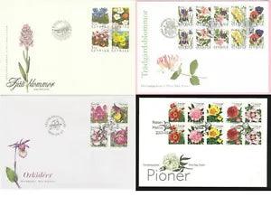 GARDEN FLOWERS BLUMEN FLEURS PEONY SWEDEN 4 DIFFERENT FDC 1995, 1997, 1999, 2000