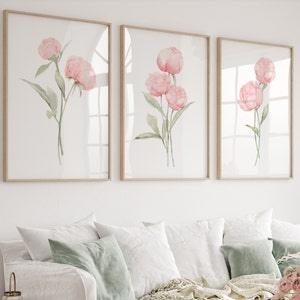 Watercolor Peonies Set, Set of 3 Prints, Minimalist Floral Wall Decor, Abstract Art, Baby Girl Nursery Art, Peony Painting, Fine Art Poster