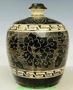 8" Old China Song Dynasty CiZhou Kiln Porcelain Palace Peony Flower Vase Bottle