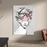 Flower Woman Wall Art, Flower Head Woman, Fashion Woman, Flower head woman canvas print, Head of Flowers Canvas, Wall Decor