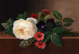 Oil painting rose peony Flower-bouquet-on-a-window-sill-Johan-Laurentz on canvas