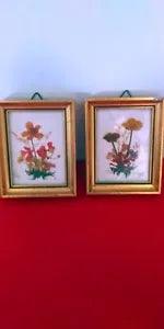 Vintage Miniature Pair Framed Dried Flowers Handmade Tirol Austria