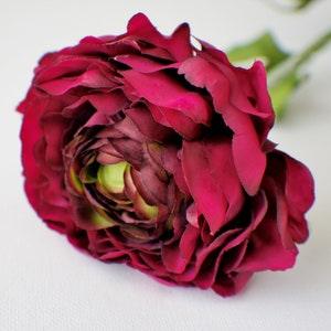 15" Red Ranunculus spray Silk flower, Magenta Pink artificial Wedding Flowers, wedding bouquet, Fake Spring Flowers Centerpieces