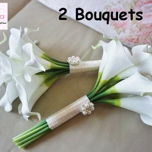 TWO Bridesmaid bouquet, Calla Lily Bouquet, Flower Girl Bouquet, Toss Bouquet, Wedding Accessories, Bridesmaid Gifts, Silk Flower Bouquet