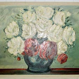 Superb antique real oil painting on canvas bouquet of roses in a blue vase signed HORACE VIENS half frame 26" X 32"