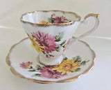 Royal Standard Bone China Cup & Saucer Set Yellow & Purple Carnations