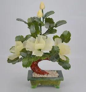 Chinese Natural Jade White Peony Flower Bonsai Tree Flowering Feng Shui Decor