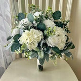 Ivory hydrangea wedding bouquet, white rose & greenery boho bridal bouquet, eucalyptus sage, garden boho bridesmaid flowers