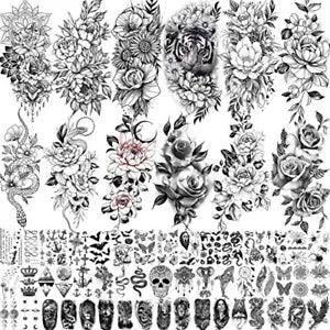 61 Sheets  Moon Peony Flowers Temporary Tattoos For Women Girls Arm Sleeve