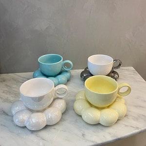 Sunflower Luxury Ceramic Coffee Mug and Sunflower Shaped Saucer Dish, Handmade Abstract Creative Style Milk Water Juice Tea Cup and Dish