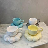 Sunflower Luxury Ceramic Coffee Mug and Sunflower Shaped Saucer Dish, Handmade Abstract Creative Style Milk Water Juice Tea Cup and Dish