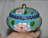 China Bronze cloisonne gilt Hand-painted peony flower statue Tank Crock Pot Jar