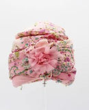 Custom-Made Womens Hat Turban Carnation Pink Fabric Floral Embellishment