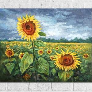 Sunflower field Ukraine painting Landscape original art Textured artwork Sunflower painting by PrettyArtBoutique