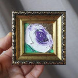 White peony pink Peonies blossom oil painting with gold leaf framed Original on canvas 8x8 Floral flowers Bouquet oil painting
