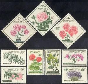 Monaco 1959 Roses/Lavender/Carnations/Mimosa/Flowers/Plants/Nature 9v set n43783