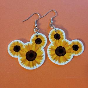 Sunflower Mouse earrings | flower and garden inspired earrings | flower print mouse earrings | planar resin earrings