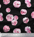 Soimoi Black Velvet Fabric Ranunculus Watercolor Printed Craft Fabric-VpS