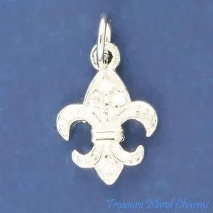 Fleur de Lis Lily Flower Saints with CZ 925 Sterling Silver Charm Cubic Zirconia