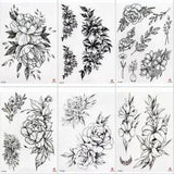 Rose Peony Flower Tattoos - Waterproof Black Tattoo Stickers Art Decoration 1pc