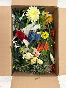 5lb Box of Assorted Artificial Flowers and Greenery - Used- Lillies Moss Roses