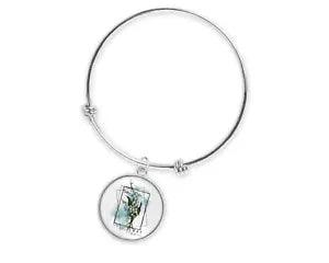 May Lily of the Valley Birth Flower Silver Bangle Bracelet Charm Adjustable