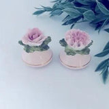 Denton Vintage Fine Bone China Salt Pepper Pink Gold Capodimonte Rose Carnation