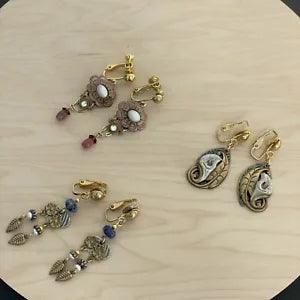 Calla Lily Floral Feathers Gold Tone Dangle Drop Costume Clip on Earrings Lot