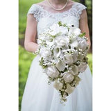 Cascade Bridal Bouquet White Callas Real Touch Roses Lily of the Valley - Real Touch Wedding - Add Groom Boutonniere Flower Crown & More!