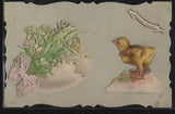 CF174 CHROMO D???coupis DIE CUT EASTER CHICK EGG LILY of the VALLEY 1910