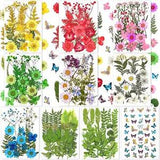 223 Pieces Real Dried Flowers Leaves and Butterfly Stickers Set, Multiple Presse