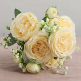 1x Artificial Silk Peony Flowers Bouquet Fake Leaf Wedding Party Home Decoration
