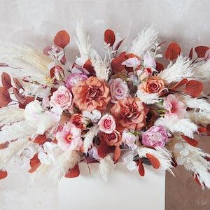 White Pampas Flower Arch Arrangement, Terracotta and Canyon Flowers, Boho Wedding Decor, Wedding Backdrop, Swag For Arch