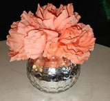 Shabby Farmhouse Mercury Glass Vase With Bright Coral Floral Arrangement Peonies