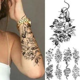 Snake Flower Fake Tattoo - Rose Peony Temporary Tattoos DIY Sticker Tattoos 1pc
