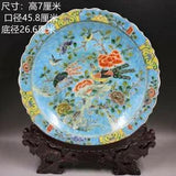 18.3"Old Porcelain Kangxi mark Qing Dynasty famille rose peony Flower bird plate