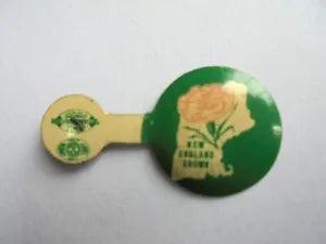 Cool Vintage New England Grown Carnation Floral Flower Tab Top Pin Pinback