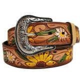 LEATHER BELT for WOMEN, Handmade, Western, Boho , With Removable Buckle, Brown , Embossed, Bohemian, Gift for Her
