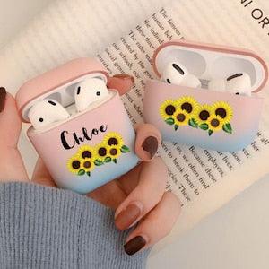 Custom Floral Initials Ombr?? Airpod Case | Custom Name Initials Sunflowers Airpod Pro Case | Hard Plastic Apple 3 Airpod Pro Holder