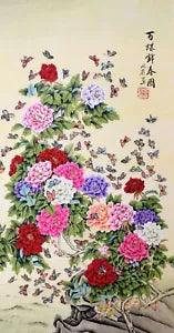 100% ORIGINAL ASIAN ART CHINESE WATERCOLOR PAINTING-Peony flower&butterfly