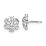 925 Sterling Silver Cubic Zirconia CZ Flower Stud Earrings