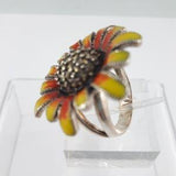 Sterling Sunflower Ring Vintage Sterling Silver Marcasite and Enamel Sunflower Ring Gift for Her Boho Ring Flower Power